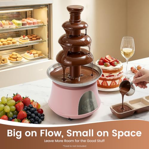 Chocolate Fountain, 4 Tier 110V Electric Chocolate Fondue Fountain Machine for Nacho Cheese, Chocolate Sauce, Wedding, Party (Pink)
