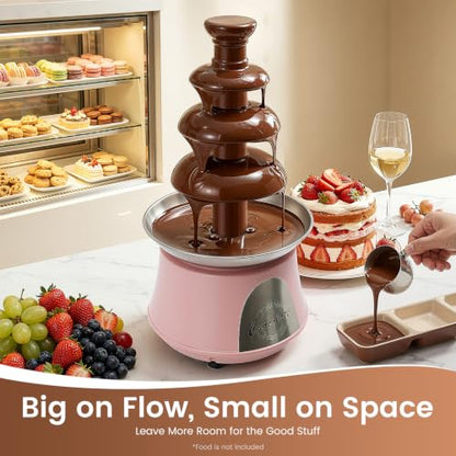 Chocolate Fountain, 4 Tier 110V Electric Chocolate Fondue Fountain Machine for Nacho Cheese, Chocolate Sauce, Wedding, Party (Pink)