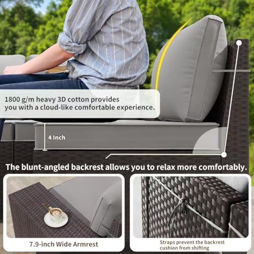 Gotland 9 Pieces Patio Furniture Set with 2 Swivel Chairs, 7-Seater Patio Furniture in 4 Combinations with Wide Armrests 29.5'' High Backrest, Wicker Outdoor Sectional for Deck Garden Pool Gray
