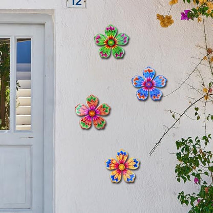 Giyyomtr Metal Flowers Wall Decor - 4pcs 6.2'' Metal Wall Art Hanging Decorations for Outdoor Fence Garden Yard Patio Exterior Wall Decor