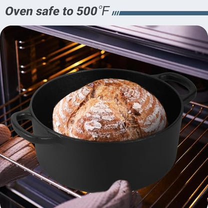 Northriver Casting 6 QT Basics Cast Iron Dutch Oven Pot with Lid and Dual Handles, Oven Safe up to 500°F Large Cooking Pan,Bread Oven