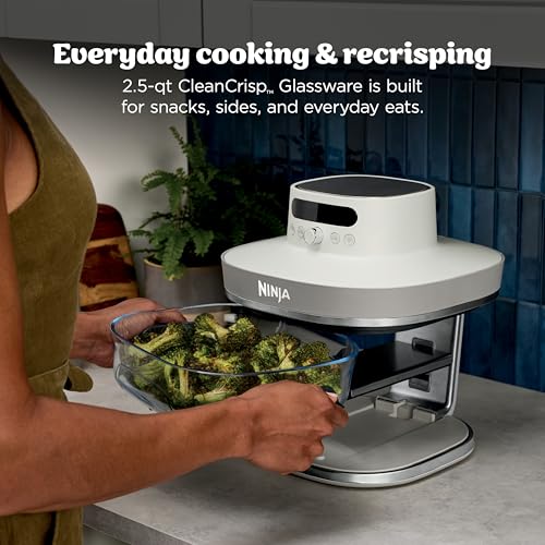 Ninja Crispi Pro 6-in-1 Glass Air Fryer | With Nontoxic, 6qt & 2.5qt Containers & Lids | Microwave, Freezer, Dishwasher Safe | 450°F Max Temp | 1800 Watt | Bone | AS101LG