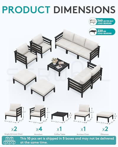 SERWALL HDPE Outdoor Furniture Set, 10 Pieces Patio Sectional Sofa Set