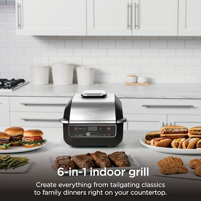 Ninja EG201 Foodi 6-in-1 Indoor Grill with Air Fry, Roast, Bake, Broil, & Dehydrate, 2nd Generation, Dishwasher Safe, Black/Silver