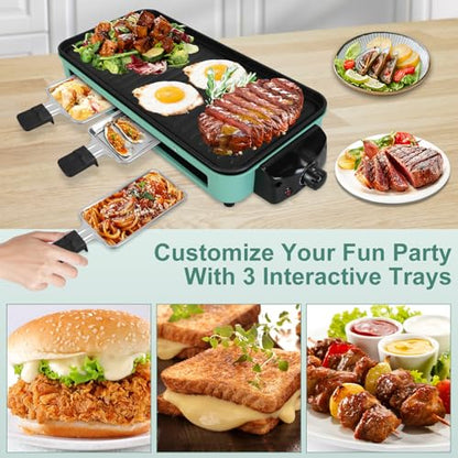 Electric Indoor Grill Smokeless, 1500W 2-in-1 Korean BBQ & Raclette Table Grill with Non-Stick Removable Plates, 5-Temp Control, Dishwasher Safe, Portable Indoor Grills for Kitchen & Family