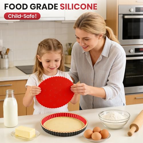 Tart Pan Kit,9 Inch Tart Pans with Removable Bottom,Non-stick Fluted Quiche Pan with Silicone Crust Shaper,Pie Weights,Brush,Sponges,Quiche Baking Dish Tart Molds For Baking Fruit Tarts,Pies & Quiches