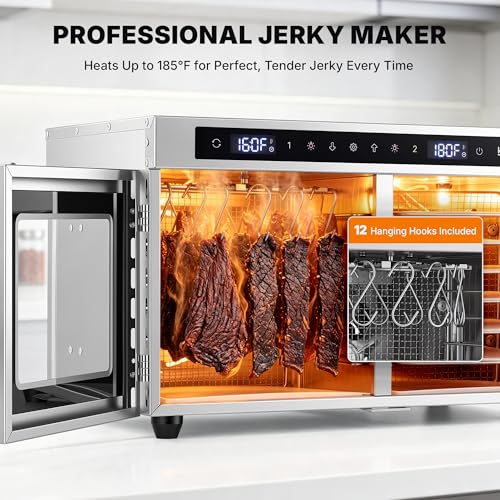 WILPREP Dual-Zone Food Dehydrator for Jerky, 12-Tray, 13 sq ft Food Dryer with Independent Control & 86–185°F Temp Range, Stainless Steel Dehydrator for Homemade Jerky Fruit Herbs Snacks