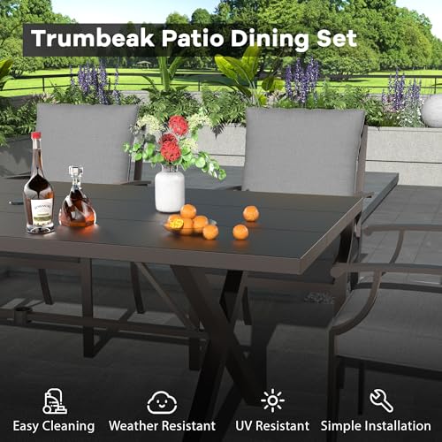 Trumbeak 9-Piece Patio Dining Set Outdoor Conversation Set,Metal Outdoor Furniture Set with Umbrella Hole Cut-Out 78.7" x 35.4" Table and 8 Metal Chairs for Backyard,Garden,Grey