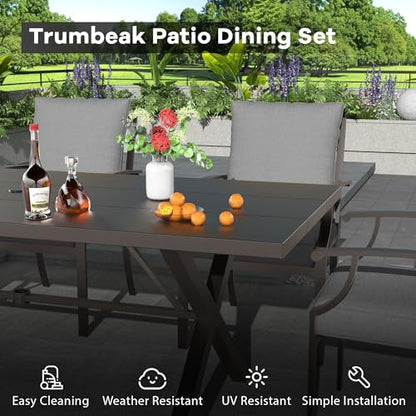 Trumbeak 9-Piece Patio Dining Set Outdoor Conversation Set,Metal Outdoor Furniture Set with Umbrella Hole Cut-Out 78.7" x 35.4" Table and 8 Metal Chairs for Backyard,Garden,Grey