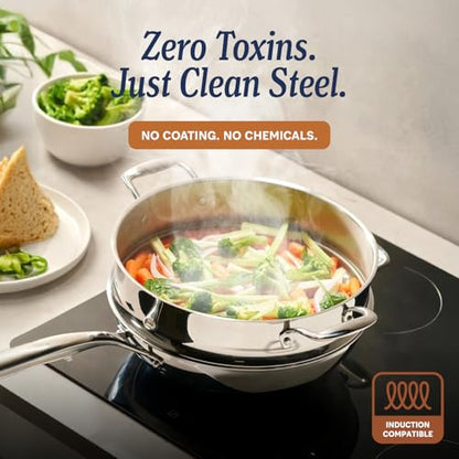 LEGEND COOKWARE 5-Ply Stainless Steel 12-Quart Stock Pot with Lid - Induction Compatible, Oven Safe 800°F - Non-Toxic, No Coatings - Even Heating, Won't Warp - Built to Last Generations