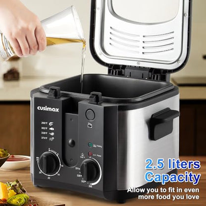 CUSIMAX Electric Deep Fryer with Basket for Home Use 2.5L Capacity