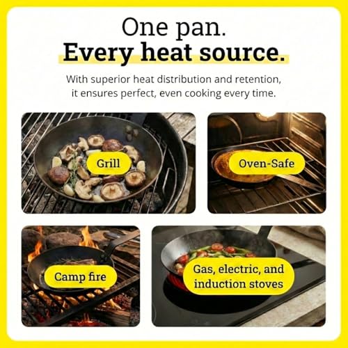 Lodge 10 Inch Carbon Steel Skillet - PFAS-Free Pre-Seasoned Carbon Steel Frying Pan for High-Heat Searing - Long Handle Design for Omelets, Grilling, and Campfire Cooking - Made in the USA