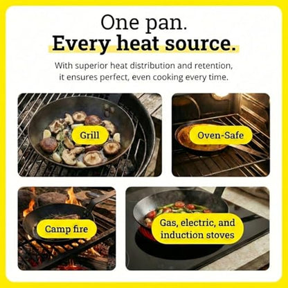 Lodge 10 Inch Carbon Steel Skillet - PFAS-Free Pre-Seasoned Carbon Steel Frying Pan for High-Heat Searing - Long Handle Design for Omelets, Grilling, and Campfire Cooking - Made in the USA