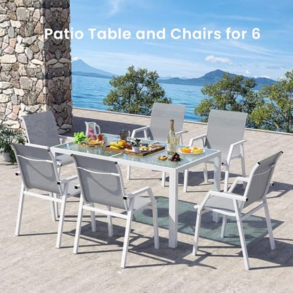 Jocoevol 7 Piece Patio Dining Sets for 6, Outdoor Table and Chairs Set with 59in Patio Dining Table and 6pcs Textilene Chairs, All Weather Furniture Set for Backyard Deck Garden