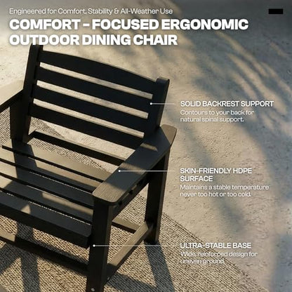 Patio Kingdom 9-Piece Outdoor Dining Set for 8, 75.2" HDPE Table with Umbrella Hole & 8 Chairs, All-Weather Patio Furniture for Lawn, Yard, Deck, or Poolside, Fade & Crack Resistant (Black)