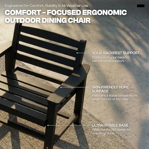 Patio Kingdom 9-Piece Outdoor Dining Set for 8, 75.2" HDPE Table with Umbrella Hole & 8 Chairs, All-Weather Patio Furniture for Lawn, Yard, Deck, or Poolside, Fade & Crack Resistant (Black)