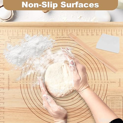 Wood Pastry Board with Measurements|Extra Large 24"x20"|Include Kneading Board,Rolling Pin,Dough Cutter|Multi-Functional Dough Board Set for Pie Mrusts, Pizzas, or Slicing Vegetables