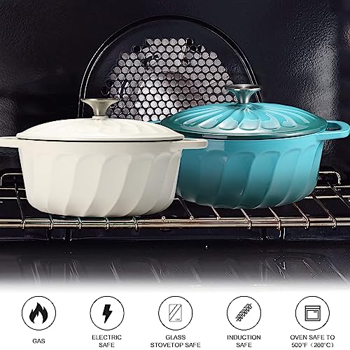 Enameled Cast Iron Dutch Oven with Lid, 3 QT Cast Iron Dutch Oven Pot, Heavy Duty Cast Iron Pot for for Bread Baking, Cook, Bake, Oven Safe across All Cooktops (BlueGreen,3 QT)