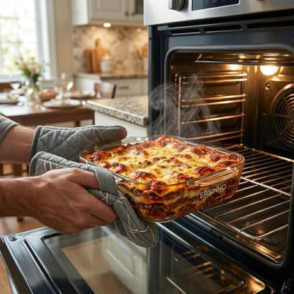 ERSINNO 3-Piece Borosilicate Glass Baking Dish Set - Nestable Square Casserole Dish for Oven, Microwave, Freezer - 752°F Heat Resistant, Clear Glass Roasting Pans for Lasagna, Leftovers, Meal Prep（1 QT,1.2 QT,2 QT)