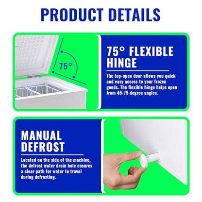 DEMULLER 4.0 Cu.ft Chest Freezer with Electronic Panel, Accurate Temperature Display to 1 ℉, White Deep Freezing Machine with 2 Removable Baskets, Compact Size for Any Space