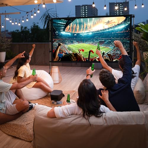 Outdoor Projector Screen with Stand, 80 Inch, 16:9 4K HD Portable Projector Screen Outdoor Indoor with Carry Bag for Backyard Movie Night