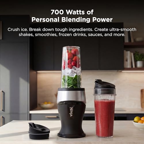 Ninja Fit Compact Personal Blender | For Smoothies, Shakes & Frozen Drinks | (2) 16-oz. To-Go Cups with Spout Lids | 700-Watt Countertop | Black | QB3001SS