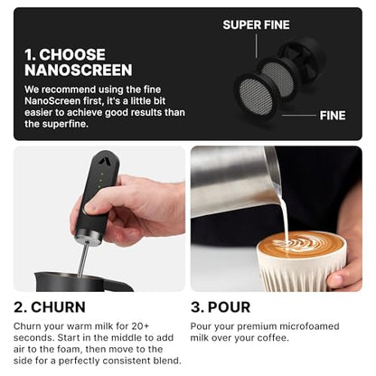 Subminimal Performance Milk Foamer - NanoFoamer Lithium Handheld Frother - Rechargeable, Dual-Speed - Microfoamed Milk in 30sec, Barista-Style Coffee Drinks at Home - White Special Edition