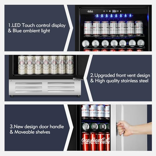 Velieta 24 Inch Outdoor Beverage Refrigerator Cooler,Stainless Steel Wide Refrigerator for 210 Cans,Fit Perfectly for 24" Space Built-in Counter or Freestanding with powerful and quiet cooling system