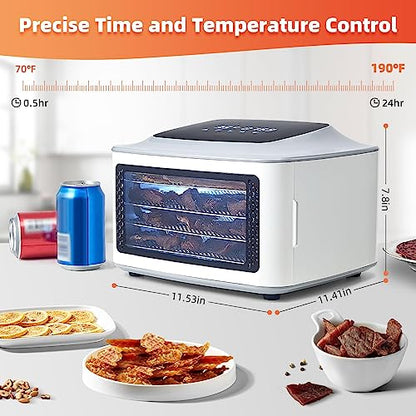 Septree Compact Food Dehydrator, 4 Stainless Steel Trays Fresh Dryer Machine for Jerky Herbs Fruit Veggies Snacks, with Digital Timer | 190F Temperature Control, Great Size for Small Family