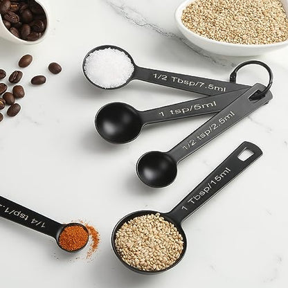 Stainless Steel Measuring Spoons Set of 5, Metal Measuring Cups for Liquid/Food/Kitchen/Baking (Black)
