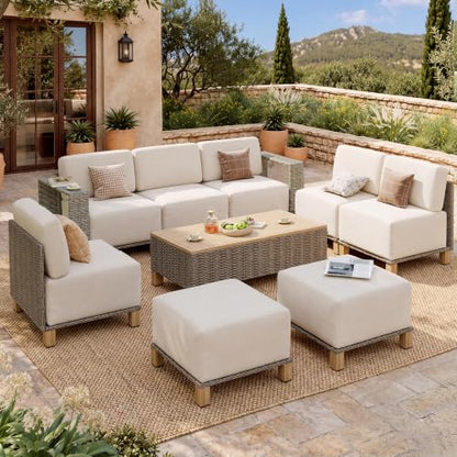 LazySunsets Patio Furniture Set, Outdoor Sectional with 9.5'' Thick Cushion