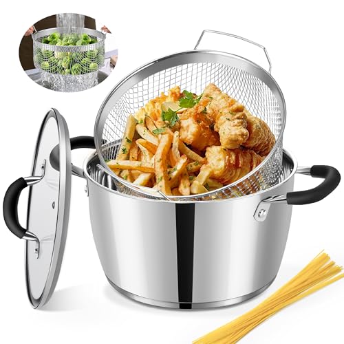 6 Quart Deep Fryer Pot with Basket, Stainless Steel Frying Pot