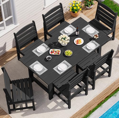 SERWALL Armless Outdoor Dining Set, Patio Dining Set for 6, Black