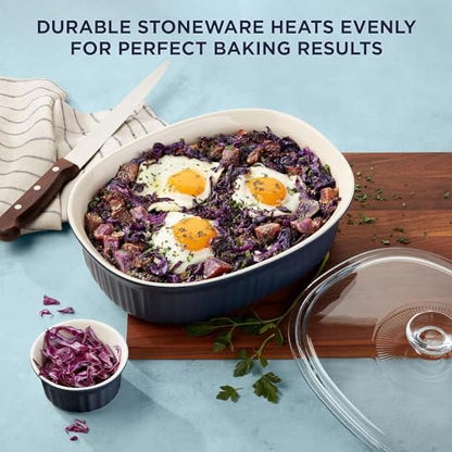 CorningWare Ceramic Bakeware Set with Lids Chip and Crack Resistant Stoneware Baking Dish, Microwave, Dishwasher, Oven, Freezer and Fridge Safe, 10-Piece French Navy