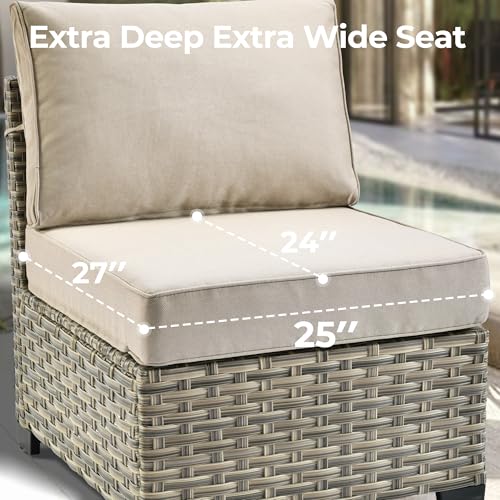 HOOOWOOO Outdoor Sectional Patio Furniture Set with Fire Pit Table,13 Pieces Wicker Conversation Sets L Shaped Couch,Extra Deep Out Door Sofa Outside Furniture with Swivel Rocking Chair,Beige