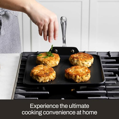 All-Clad HA1 Expert Hard Anodized Nonstick Griddle Pan For Stovetop 11x11 Inch Square Pan, Oven-Safe Up to 500°F, Professional Cookware, Dishwasher-Friendly, Pancake Pan, Cookware, Black