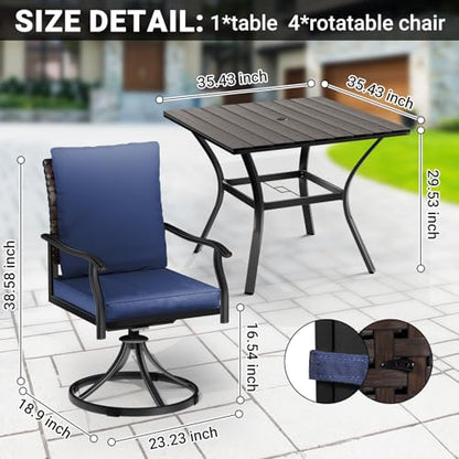 LEVELEVE 5 Piece Outdoor Patio Dining Set with 4 Swivel Dining Chairs & 1 Large Round Dining Table,Bistro Furniture Set for Lawn, Garden, Deck, Backyard and Porch