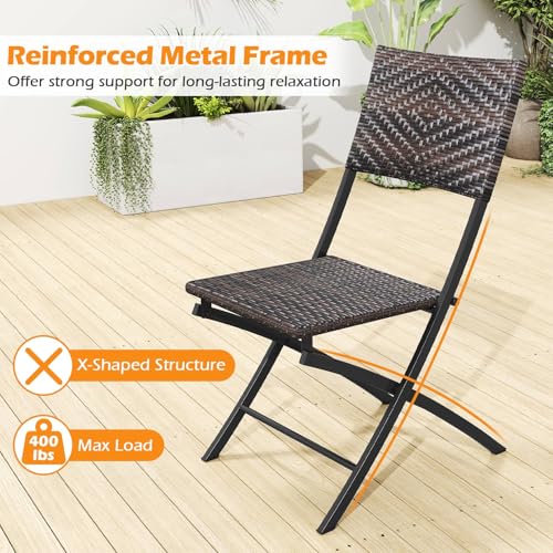 Tangkula 3 Piece Outdoor Folding Bistro Set, Mix Brown