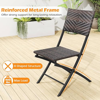 Tangkula 3 Piece Outdoor Folding Bistro Set, Mix Brown