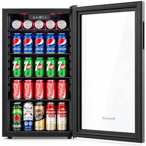 Honeywell Beverage Refrigerator and Cooler, 116 Can Mini Fridge with Glass Door for Soda Beer or Wine for Office or Bar with Adjustable Removable Shelving, Commercial Grade