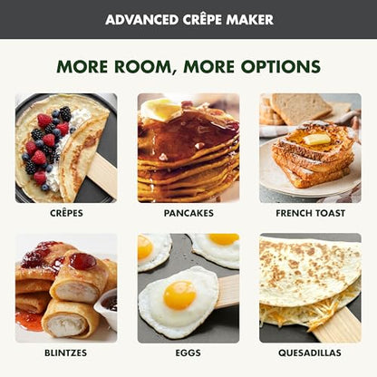 GreenPan Advanced 12" Crepe Maker, Ceramic Nonstick PFAS-Free Coating, Adjustable Temperature Control, 400°F Heating, Batter Spreader & Crepe Turner Included, Graphite