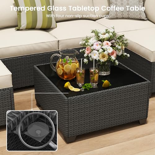 7 Piece Outdoor Patio Sectional Furniture Set, Modular Wicker Outdoor Couch