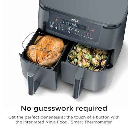 Ninja Foodi Air Fryer w/Smart Cook Thermometer | 6-in-1 Air Fry, Roast, Bake, Dehydrate & More | DualZone™ Match Cook & Smart Finish, 2 Independent Baskets | XL 10 Qt, Stainless Steel | Grey,DZ550GY