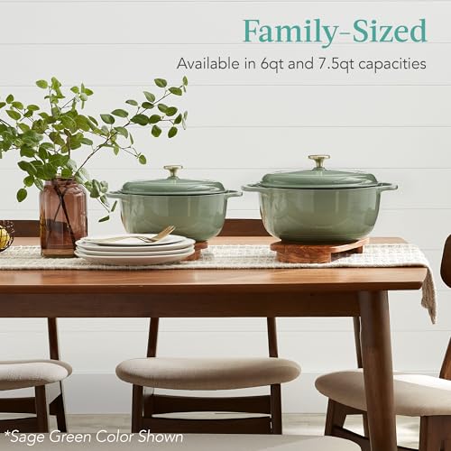 Best Choice Products 7.5 Quart Enamel Cast-Iron Round Dutch Oven, Family Style Heavy-Duty Pre-Seasoned Cookware for Home, Kitchen, Dining Room, Oven Safe w/Lid, Dual Handles - Sage Green