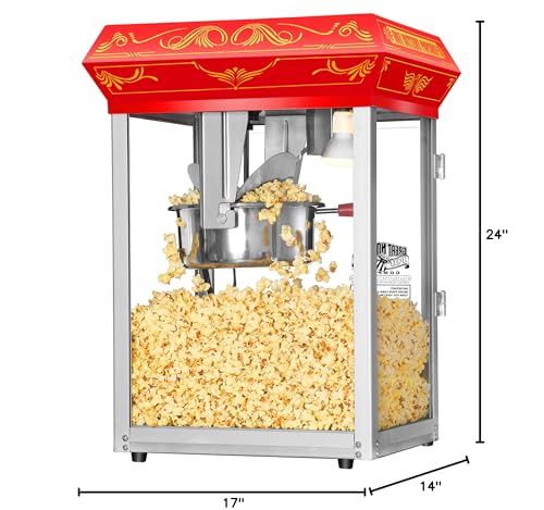 Good Time Popcorn Machine - 3-Gallon Popper with Steel Kettle, Old Maids Drawer, Warming Tray, and Scoop for Home by Great Northern Popcorn (Red)