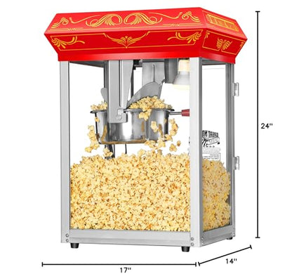 Good Time Popcorn Machine - 3-Gallon Popper with Steel Kettle, Old Maids Drawer, Warming Tray, and Scoop for Home by Great Northern Popcorn (Red)