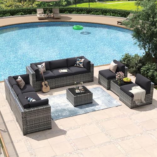 Aoxun 10 Piece Patio Furniture Set Wicker Rattan Patio Conversation Set