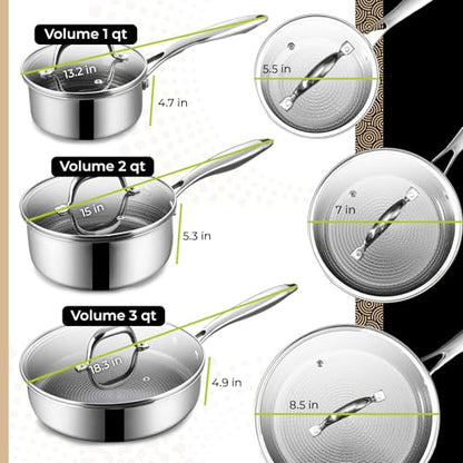 BE | LIVING Circlad Series 12 Piece Cookware Set PFAS-Free Nonstick Hybrid Non-Stick Pattern Induction Compatible Durable & Easy to Clean