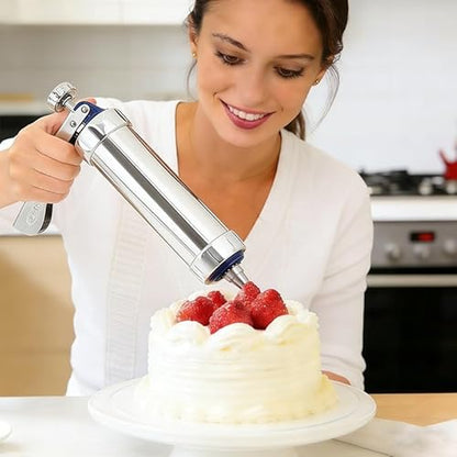 BBEK Stainless Steel Cookie Press Gun for Baking | cookie gun for baking with Butter Spritz Tips | Professional Baking Equipment for Home Bakers