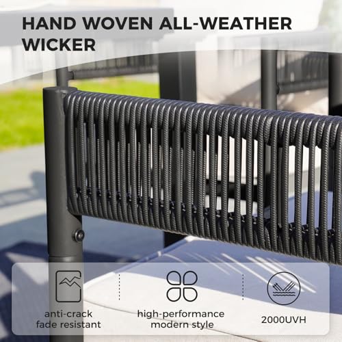 Grand patio 5-Piece Outdoor Dining Set for 4 with 1 Rectangle Expandable Table for 4-6 Person, Metal Woven Wicker Fixed Patio Chairs with Thickened Cushions for Yard, Poolside (Black)